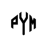 diseño de logotipo de letra pym con forma de polígono. Diseño de logotipo en forma de cubo y polígono pym. Pym hexágono vector logo plantilla colores blanco y negro. monograma pym, logotipo comercial y inmobiliario.