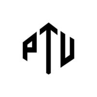 PTU letter logo design with polygon shape. PTU polygon and cube shape logo design. PTU hexagon vector logo template white and black colors. PTU monogram, business and real estate logo.