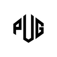 PUG letter logo design with polygon shape. PUG polygon and cube shape logo design. PUG hexagon vector logo template white and black colors. PUG monogram, business and real estate logo.