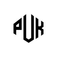 diseño de logotipo de letra puk con forma de polígono. polígono puk y diseño de logotipo en forma de cubo. puk hexágono vector logo plantilla colores blanco y negro. monograma puk, logotipo comercial y inmobiliario.