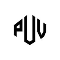 diseño de logotipo de letra puv con forma de polígono. diseño de logotipo en forma de cubo y polígono puv. puv hexágono vector logo plantilla colores blanco y negro. monograma puv, logotipo comercial e inmobiliario.