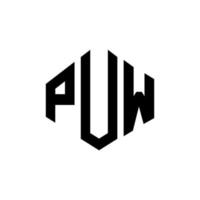 PUW letter logo design with polygon shape. PUW polygon and cube shape logo design. PUW hexagon vector logo template white and black colors. PUW monogram, business and real estate logo.