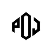 POJ letter logo design with polygon shape. POJ polygon and cube shape logo design. POJ hexagon vector logo template white and black colors. POJ monogram, business and real estate logo.