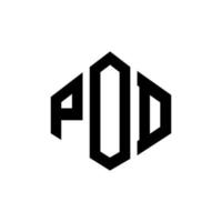 POD letter logo design with polygon shape. POD polygon and cube shape logo design. POD hexagon vector logo template white and black colors. POD monogram, business and real estate logo.