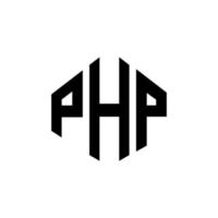 diseño de logotipo de letra php con forma de polígono. diseño de logotipo de forma de cubo y polígono php. Plantilla de logotipo de vector hexagonal php colores blanco y negro. monograma php, logotipo comercial e inmobiliario.