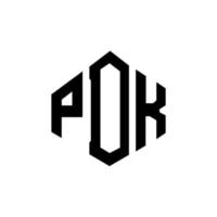 PDK letter logo design with polygon shape. PDK polygon and cube shape logo design. PDK hexagon vector logo template white and black colors. PDK monogram, business and real estate logo.