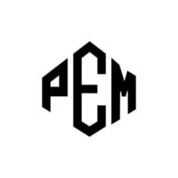 diseño de logotipo de letra pem con forma de polígono. pem polígono y diseño de logotipo en forma de cubo. pem hexágono vector logo plantilla colores blanco y negro. monograma pem, logotipo comercial e inmobiliario.
