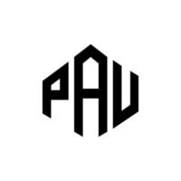 PAU letter logo design with polygon shape. PAU polygon and cube shape logo design. PAU hexagon vector logo template white and black colors. PAU monogram, business and real estate logo.