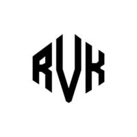 RVK letter logo design with polygon shape. RVK polygon and cube shape logo design. RVK hexagon vector logo template white and black colors. RVK monogram, business and real estate logo.