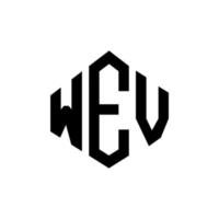 WEV letter logo design with polygon shape. WEV polygon and cube shape logo design. WEV hexagon vector logo template white and black colors. WEV monogram, business and real estate logo.