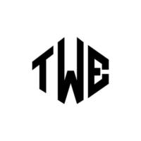 TWE letter logo design with polygon shape. TWE polygon and cube shape logo design. TWE hexagon vector logo template white and black colors. TWE monogram, business and real estate logo.