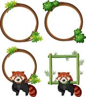 Set of round frames with red pandas vector