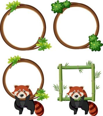 Set of round frames with red pandas