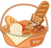 Different types of breads in basket vector