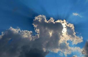sky with clouds and sun reflection in water with place for your text. photo