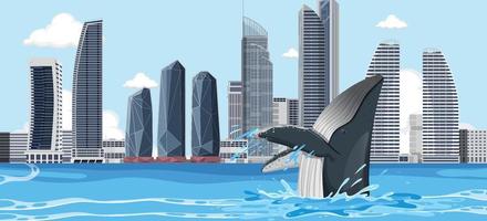 Humpback whale in the city vector