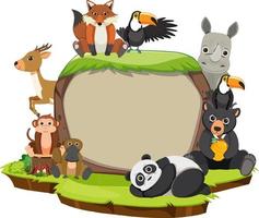 Wild animals with blank board template vector