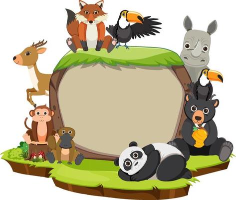 Wild animals with blank board template