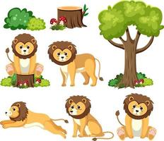 Wild animals set with nature elements vector