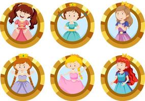 Set of different cute princess cartoon character vector