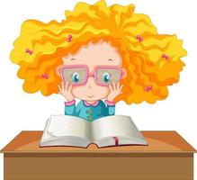 A girl reading a book on white background vector