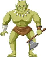 Orc holding ax cartoon character vector