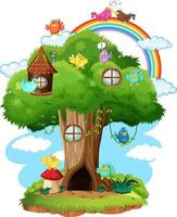 Fairy tree house with many birds