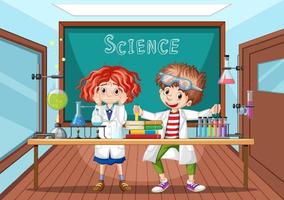 Classroom scene with scientist doing experiment vector