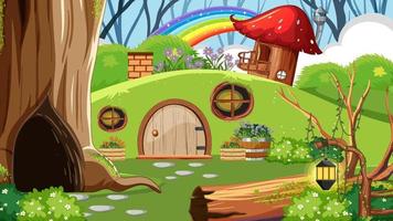 Forest fantasy enchanted forest background scene vector