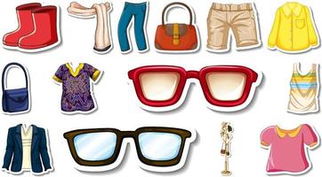 Sticker set of clothes and accessories vector