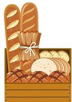 Different types of breads in wooden crate