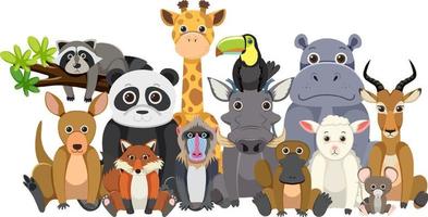 Zoo animals group in flat cartoon style vector