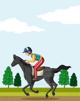 Outdoor background with a man riding horse vector