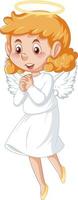 Cute angel cartoon character in white dress on white background vector