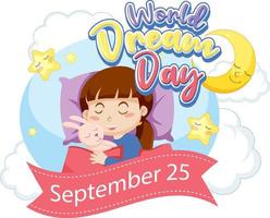 diseño de banner del día mundial del sueño con personaje de dibujos animados vector