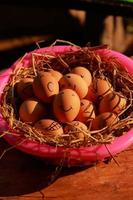 emoción de huevos frescos en una pajita. foto