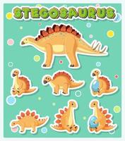 Set of cute stegosaurus dinosaur cartoon characters