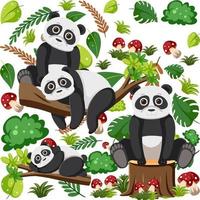 Cute pandas seamless pattern vector