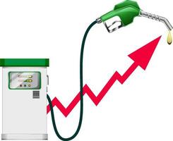 Pump with nozzle and red arrow going up vector