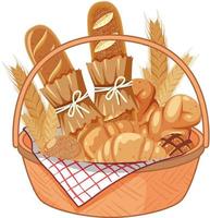 Breads in basket on white background vector