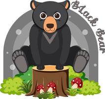 Cute black bear in cartoon flat style vector