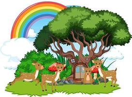 Deer group with tree vector