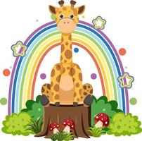 Cute giraffe on stump in flat cartoon style vector