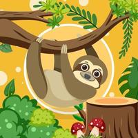 Cute sloth in flat cartoon style vector