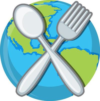 Spoon and fork on earth background