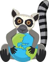 Lemur hugging earth globe vector