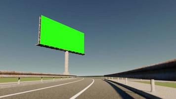 Rendering 3d di un cartellone pubblicitario accanto all'autostrada. cartellone con schermo verde. video