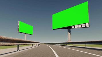 Imágenes de renderizado 3d de cartelera al lado de la carretera. cartelera de pantalla verde.