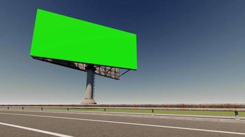 3D-rendering footatge van billboard naast snelweg. groen scherm reclamebord. video