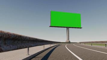 3D-rendering footatge van billboard naast snelweg. groen scherm reclamebord. video